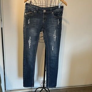 Hydraulic Distressed Blue Jeans for Junior Super Low Rise Size 5/6